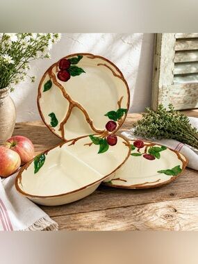 Franciscan Apple USA Divided Plates Bowl Platter Set 3 Pc Vintage Farmhouse